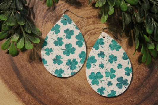 Shamrocks - Medium || Faux Leather Teardrop Dangle Earrings || Single-Sided