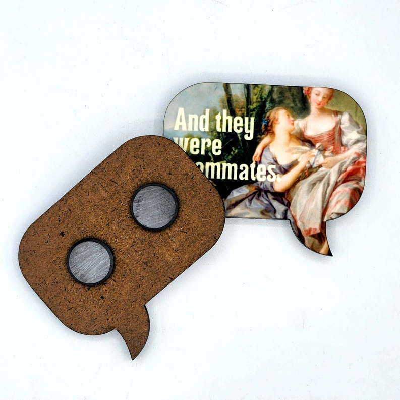 Lesbian "Roommates" Speech Bubble Refrigerator Magnet