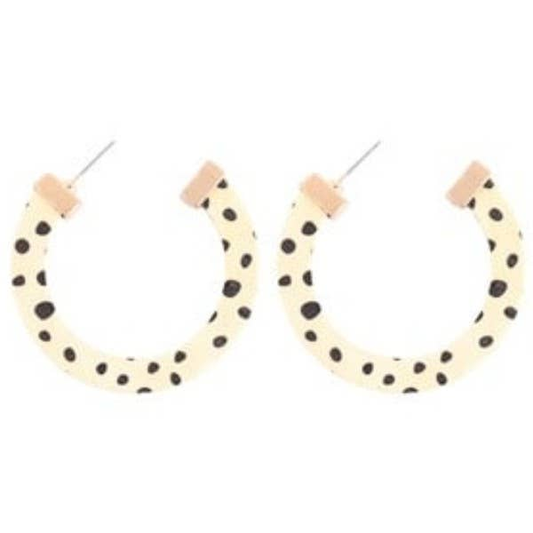 WOOD DALMATIAN HOOP EARRINGS