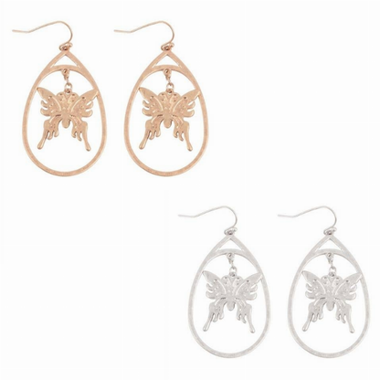 Teardrop Butterfly Dangle Fish Hook Earrings