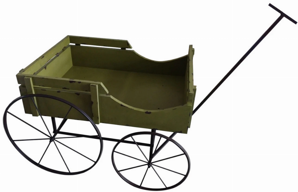 Green Distressed Wood Display Wagon