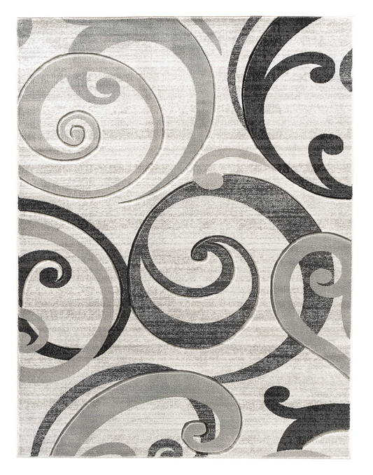 3'8" x 5'6" Grey Swirls Hand-Carved Soft Contemporary Rug