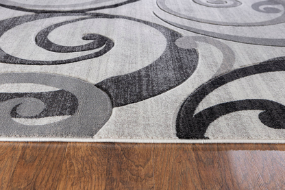 3'8" x 5'6" Grey Swirls Hand-Carved Soft Contemporary Rug