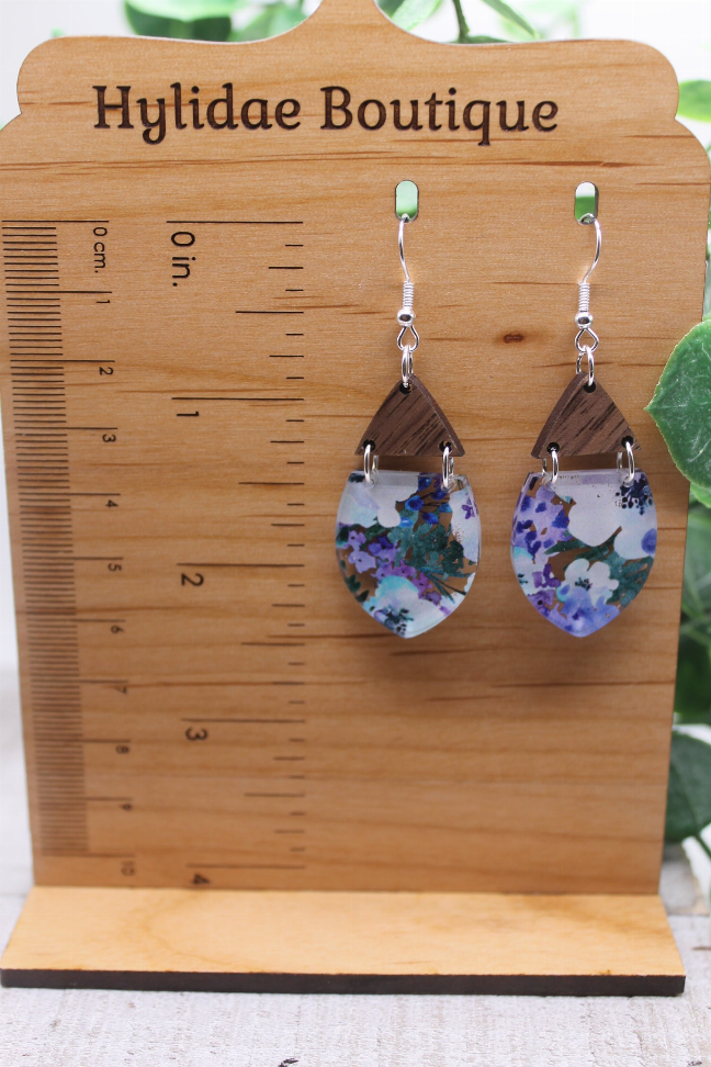 Beautiful Blue Floral - Split Tear || Dangle Earrings