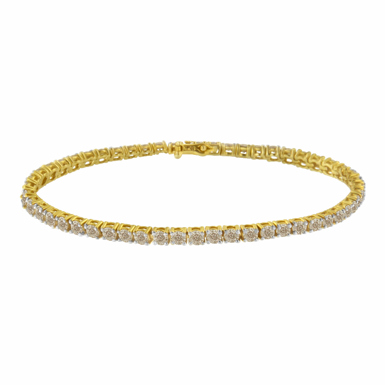 Yellow Plated Sterling Silver 5 Carat Total Diamond Weight Diamond Tennis Bracelet