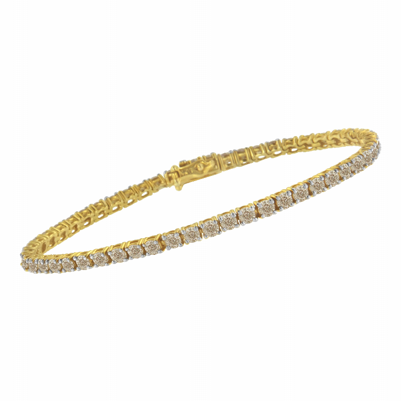 Yellow Plated Sterling Silver 5 Carat Total Diamond Weight Diamond Tennis Bracelet