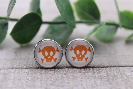 Skull & Crossbones || Glass Stud Earrings || Hypoallergenic