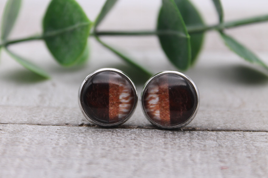 Brushstrokes Browns ||  Glass Stud Earrings || Hypoallergenic