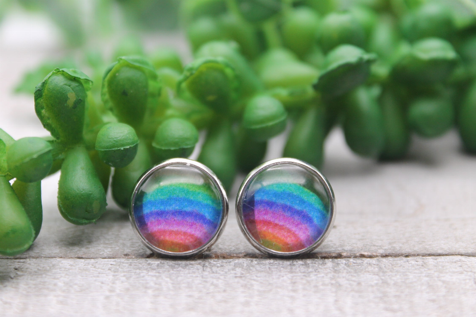 Rainbow Colors || Glass Stud Earrings || Hypoallergenic