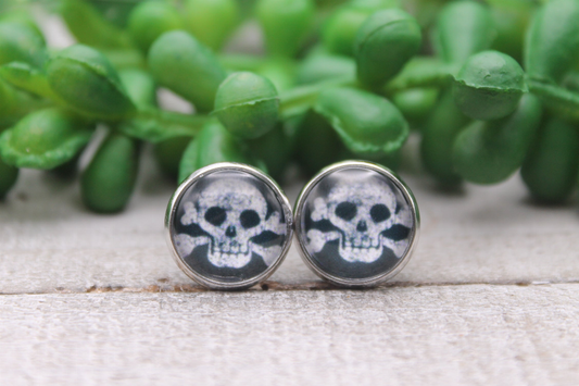 Skull & Crossbones || Glass Stud Earrings || Hypoallergenic