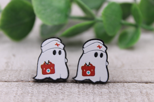 Boo Boo Crew Ghost Nurse || Stud Earrings || Hypoallergenic