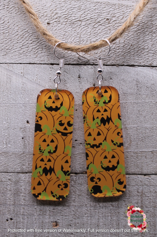 Jack-O-Lantern Pumpkin Bar Acrylic Dangle Earrings