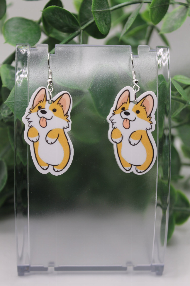 Begging Corgi || Acrylic Dangle Earrings || Hypoallergenic