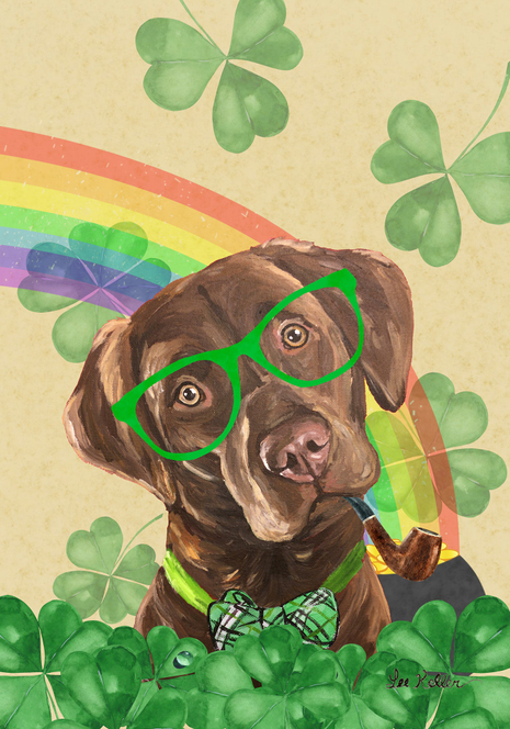 Labrador Chocolate - Hippie Hound Studios Saint Patricks Day  House and Garden Flags