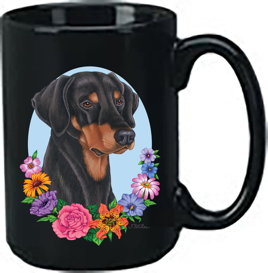 Doberman Black/Tan Uncropped - Best of Breed Ceramic 15oz Coffee Black Mug