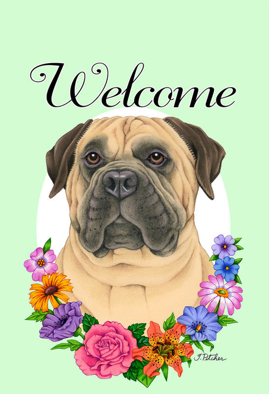 Bull Mastiff - Best of Breed Welcome Flowers Garden Flag ..