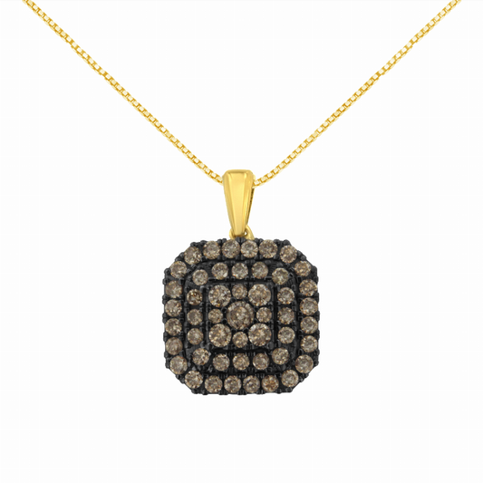 10K Yellow Gold Plated .925 Sterling Silver 1.0 Carat Total Weight Black Rhodium Diamond Halo 18" Pendant Necklace