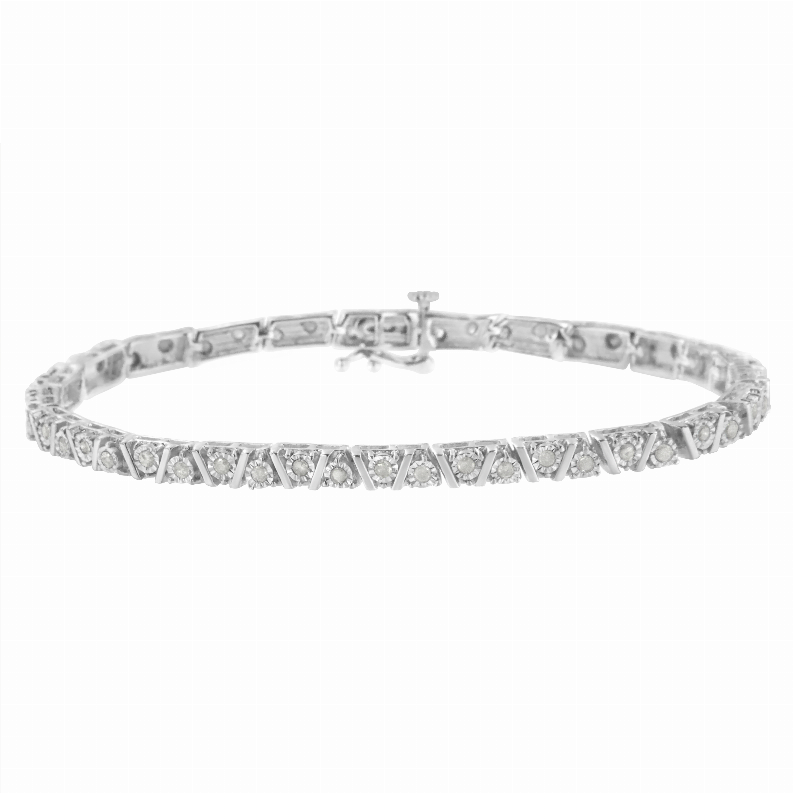 .925 Sterling Silver 1 Carat Total Weight Miracle-Set Diamond Tennis Bracelet  - 7.25"