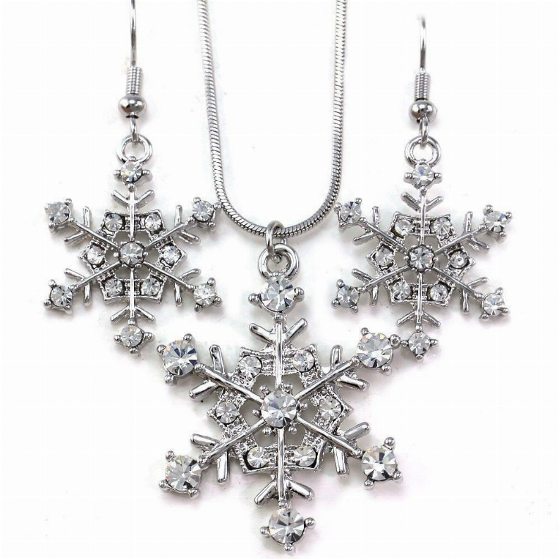 Snowflake Winter Clear Crystal Necklace Earring Set