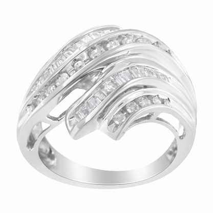 10 Karat White Gold 3/4 CTTW Round and Baguette cut Diamond Channel Ring