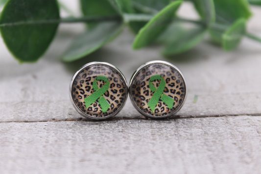 Ribbon on Leopard | Glass Stud Earrings | Hypoallergenic