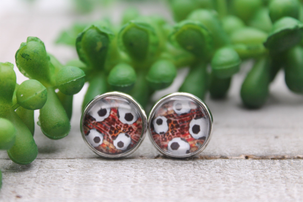 Soccer on Western Print || Glass Stud Earrings || Hypoallergenic