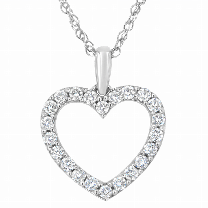 Sterling Silver 1/2carat Total Diamond Weight Lab-Grown Diamond Heart Pendant Necklace