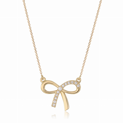 Bow Pendant Necklace in 14K Yellow or White Gold with CZ