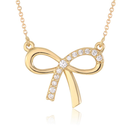 Bow Pendant Necklace in 14K Yellow or White Gold with CZ