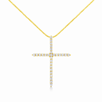 10 Karat Yellow Gold 3.00 Carat Total Weight Round-Cut Diamond Cross 18" Pendant Necklace