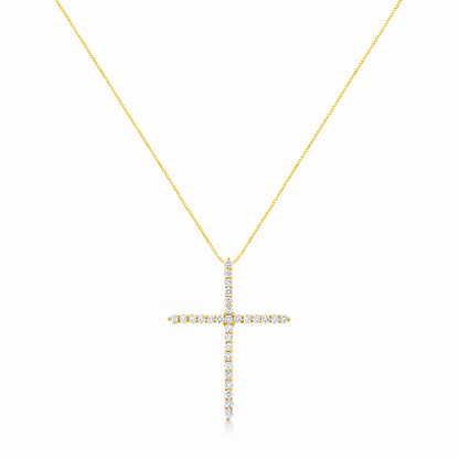 10 Karat Yellow Gold 3.00 Carat Total Weight Round-Cut Diamond Cross 18" Pendant Necklace