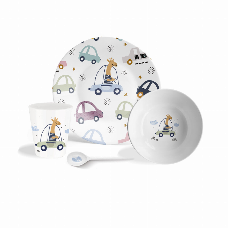 4-piece Kids Funny Cars tableware set with gift box