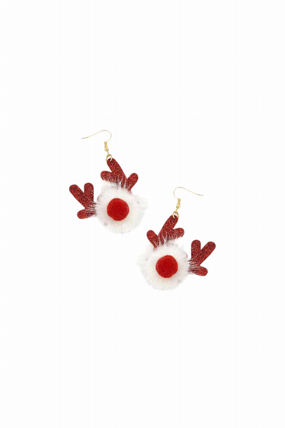 Red & White Reindeer Holiday Earring