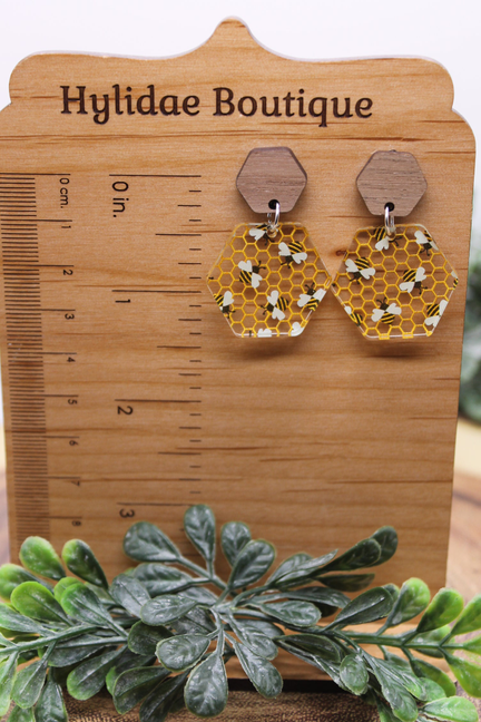 Bees & Honeycomb || Dangle Earrings || Hypoallergenic