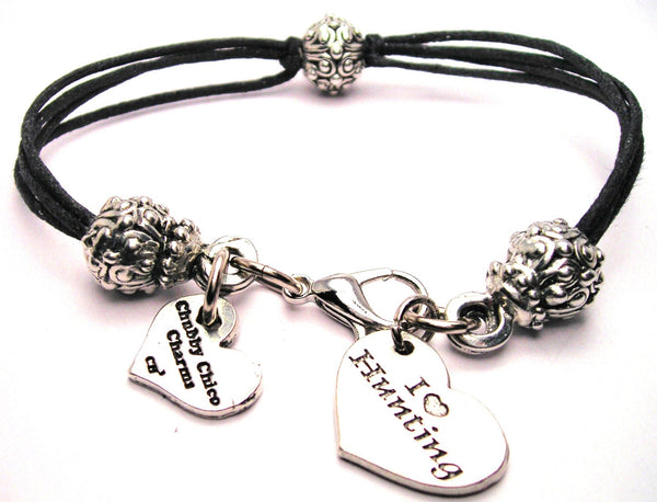 I Love Hunting Pewter Beaded Black Cord Bracelet