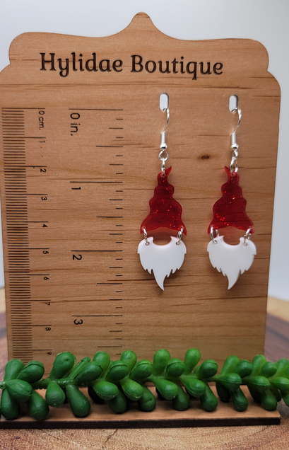 Red Glitter Gnome || Acrylic Dangle Earrings || Hypoallergenic