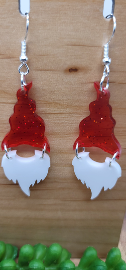 Red Glitter Gnome || Acrylic Dangle Earrings || Hypoallergenic