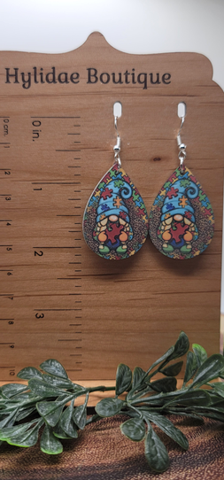 Autism Awareness Gnome Teardrop Dangle Earrings