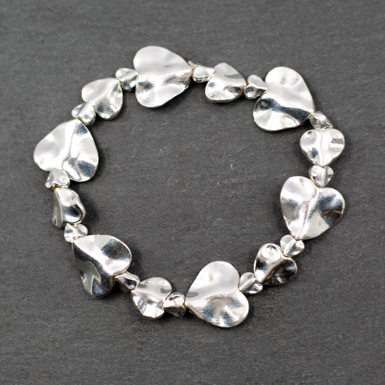 Beaten Heart Bracelet in Silver Plate