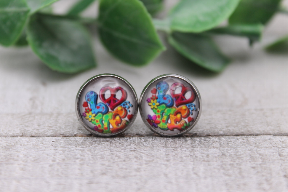 Hippie Love  Glass Stud Earrings