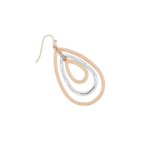 Teardrop Grain Link Two Tone Earrings