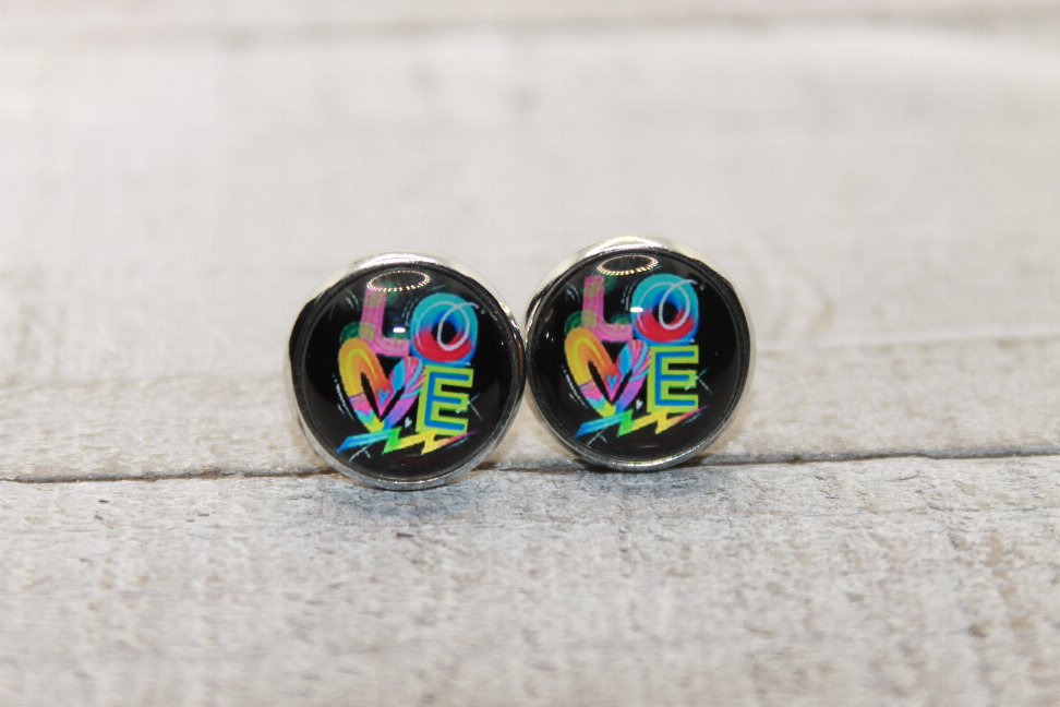 Neon LOVE  Glass Stud Earrings