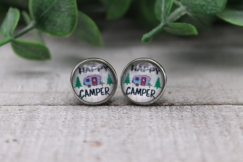 Happy Camper  Glass Stud Earrings