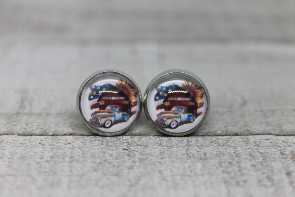 American Country  Glass Stud Earrings