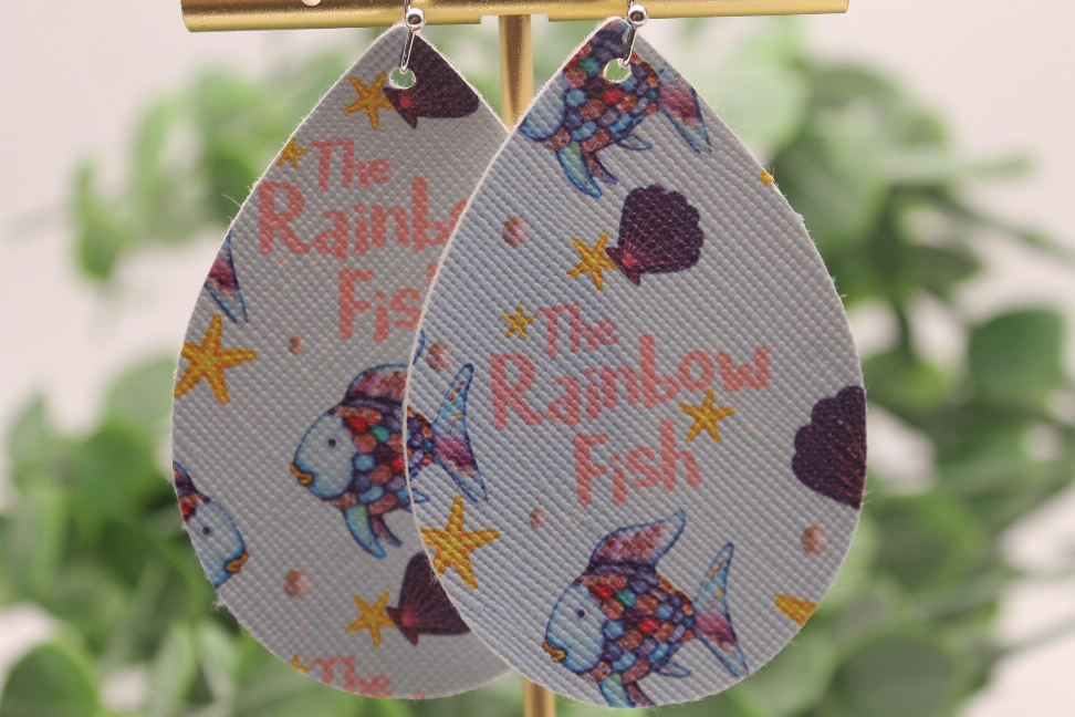 The Rainbow Fish Teardrop Faux Leather Earrings | Hypoallergenic