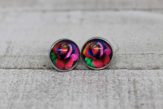 Beautiful Rose  Glass Stud Earrings