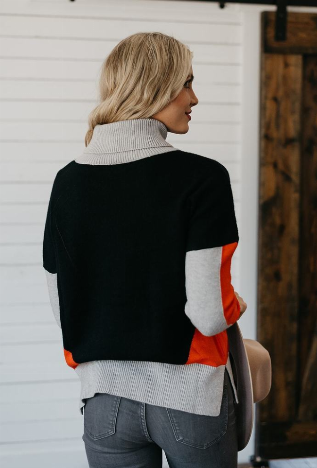 Beverly Color-Block Turtleneck Sweater