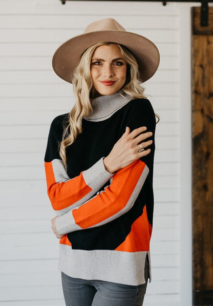 Beverly Color-Block Turtleneck Sweater