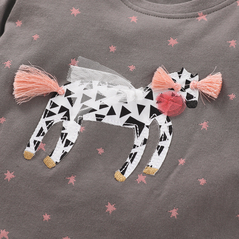 Baby Girl Cartoon Unicorn Patches Pattern Cotton Shirt