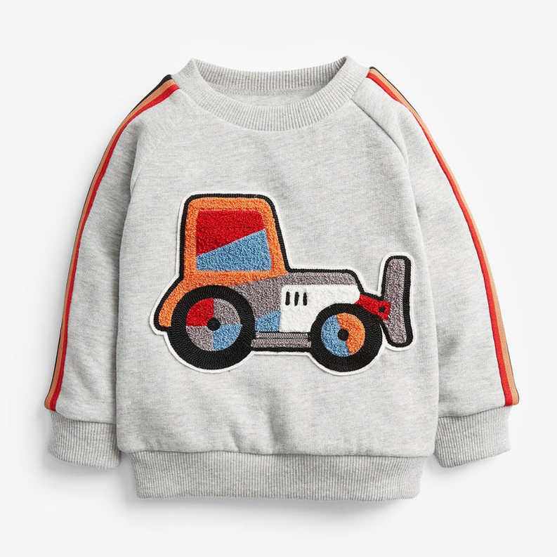 Baby Boy Cartoon Truck Pattern Side Striped Design Hoodie & Trousers Warm Sets